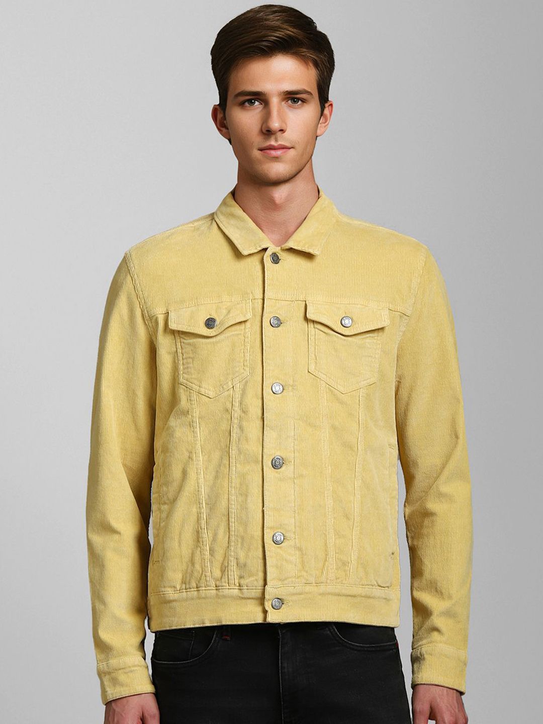 Louis Philippe Jeans Men Spread Collar Cotton Open Front Jacket