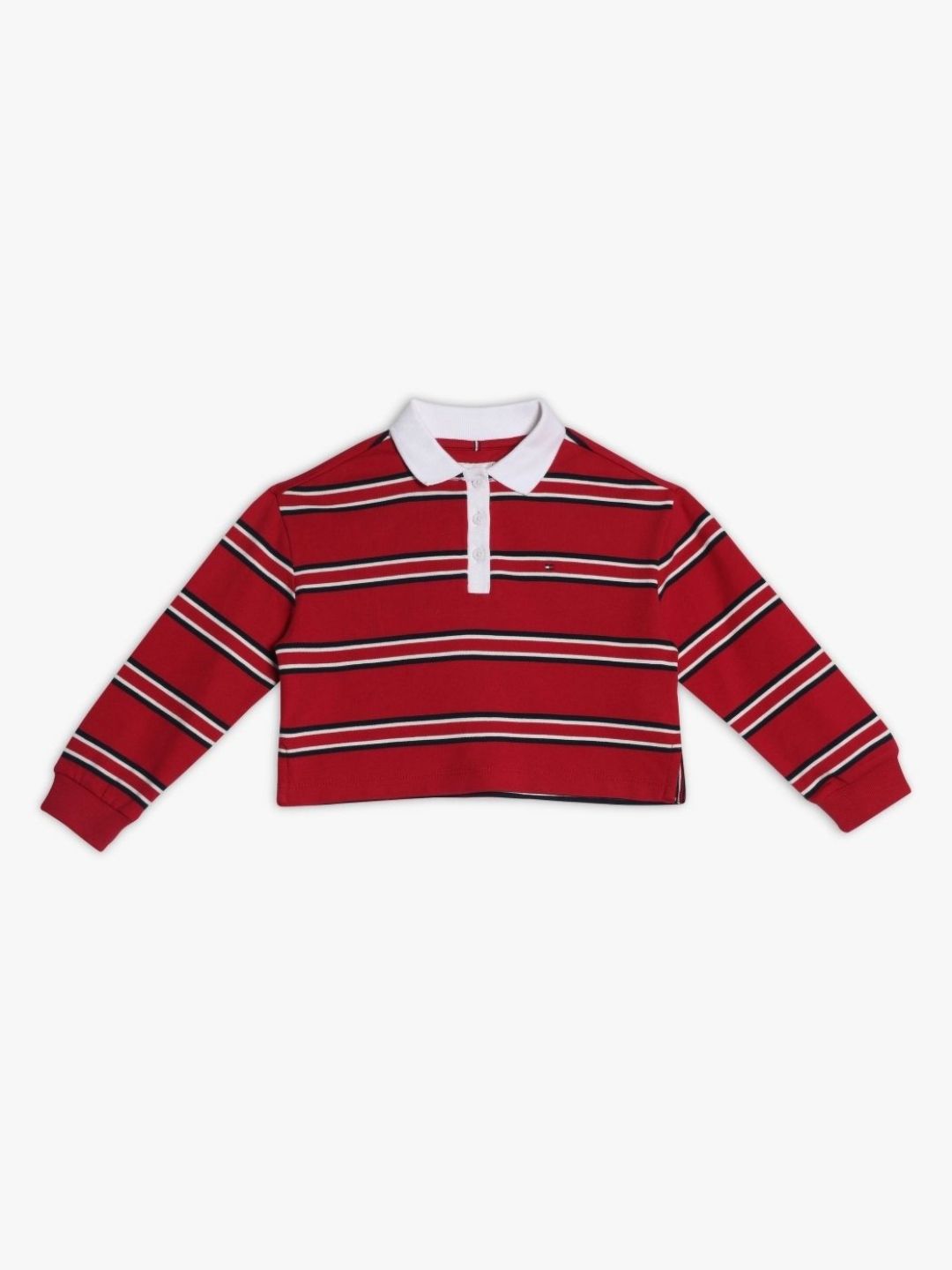 Tommy Hilfiger Girls Striped Polo Collar Relaxed Fit Pure Cotton T-Shirt