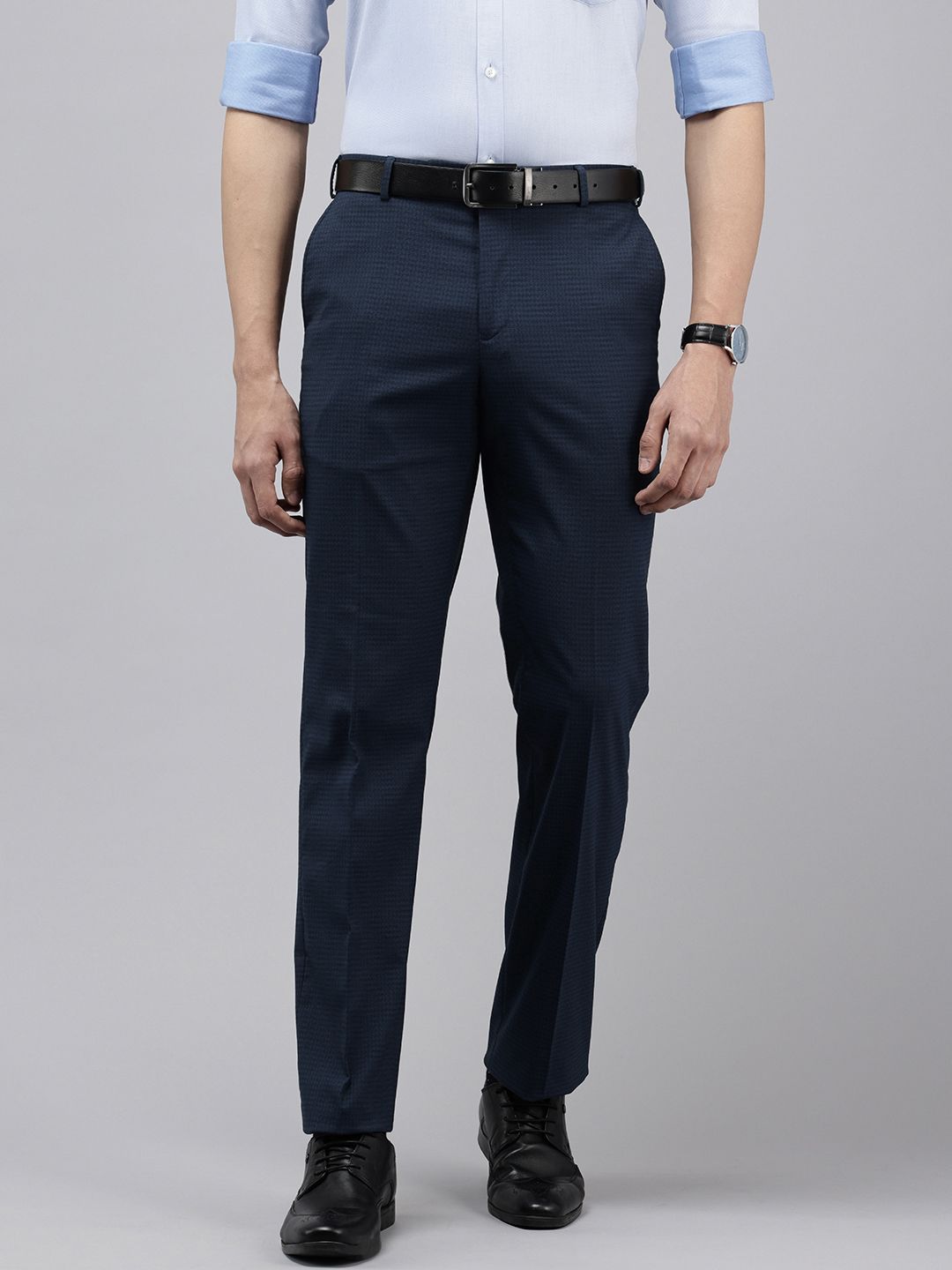 Park Avenue Men Self Design Textured Smart Fit Formal Trousers