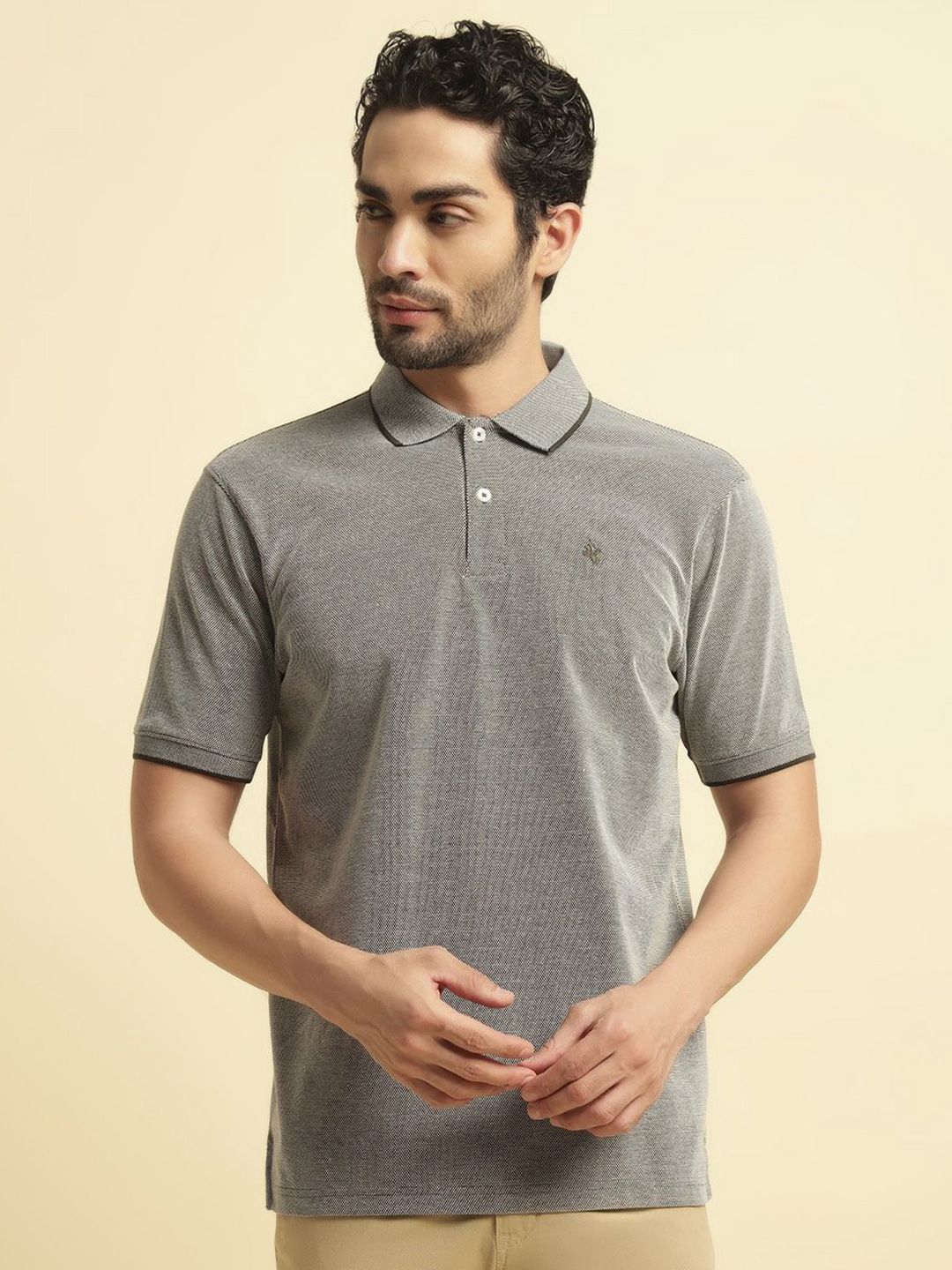 Cantabil Self Design Polo Collar Cotton T-shirt