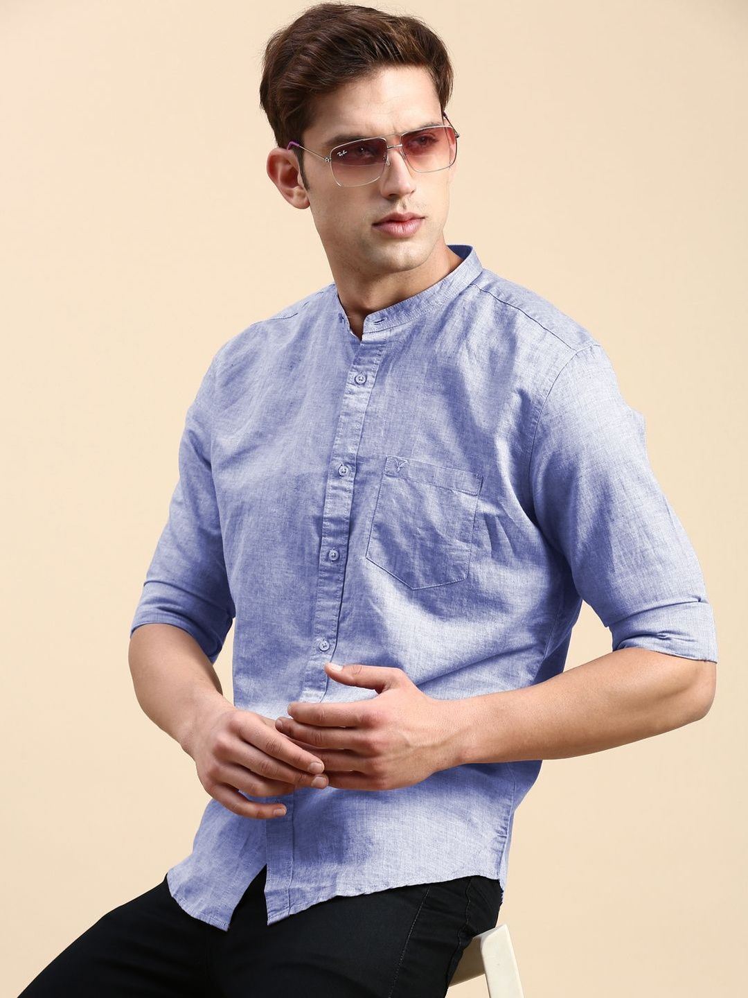 SHOWOFFFF SHOWOFFFF Men Solid Cotton Linen Casual Shirts