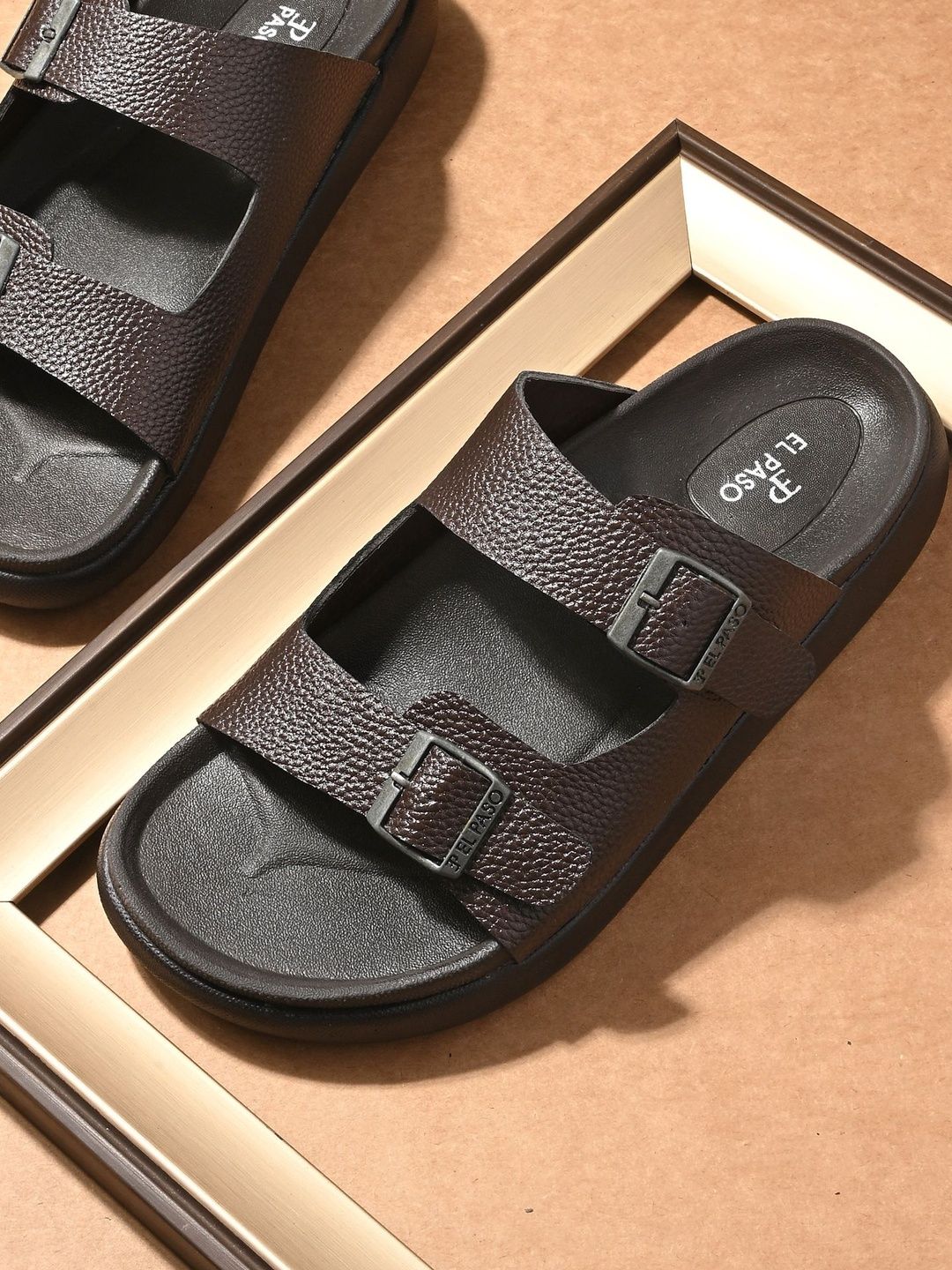 El Paso Men Brown Synthetic Slip-On Comfort Sandals
