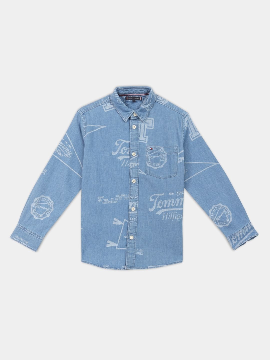 Tommy Hilfiger Tommy Hilfiger Boys Brand Logo Printed Spread Collar Regular Fit Shirt