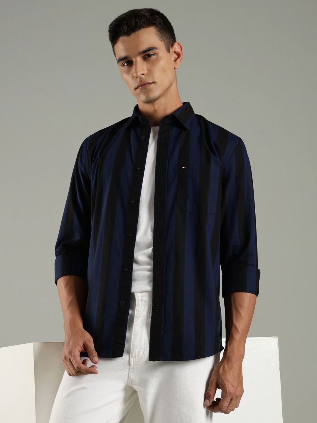 Tommy Hilfiger Tommy Hilfiger Striped Spread Collar Linen Regular Fit Shirt