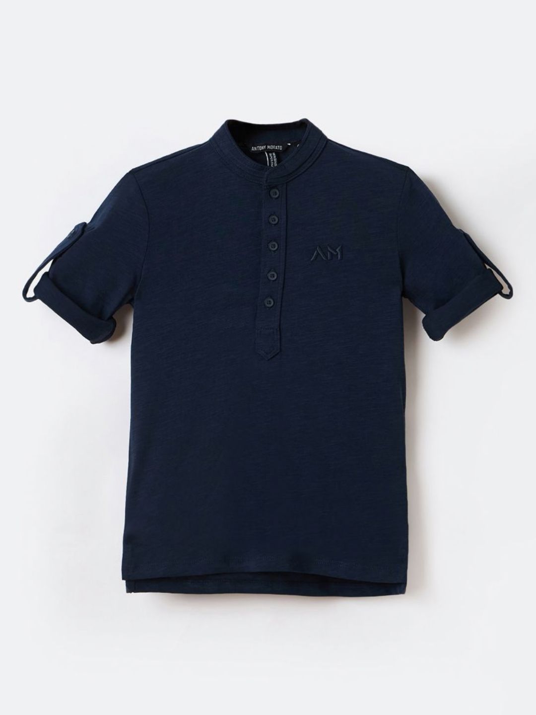 Antony Morato Boys Mandarin Collar Roll-Up Sleeves Pure Cotton T-shirt