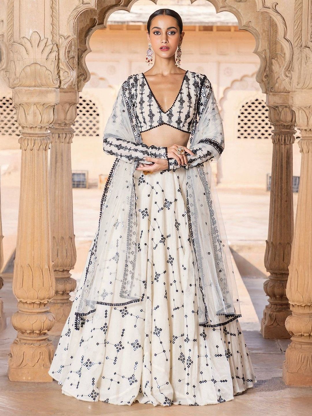 NEEL ART Embroidered Sequinned Semi-Stitched Lehenga & Unstitched Blouse With Dupatta