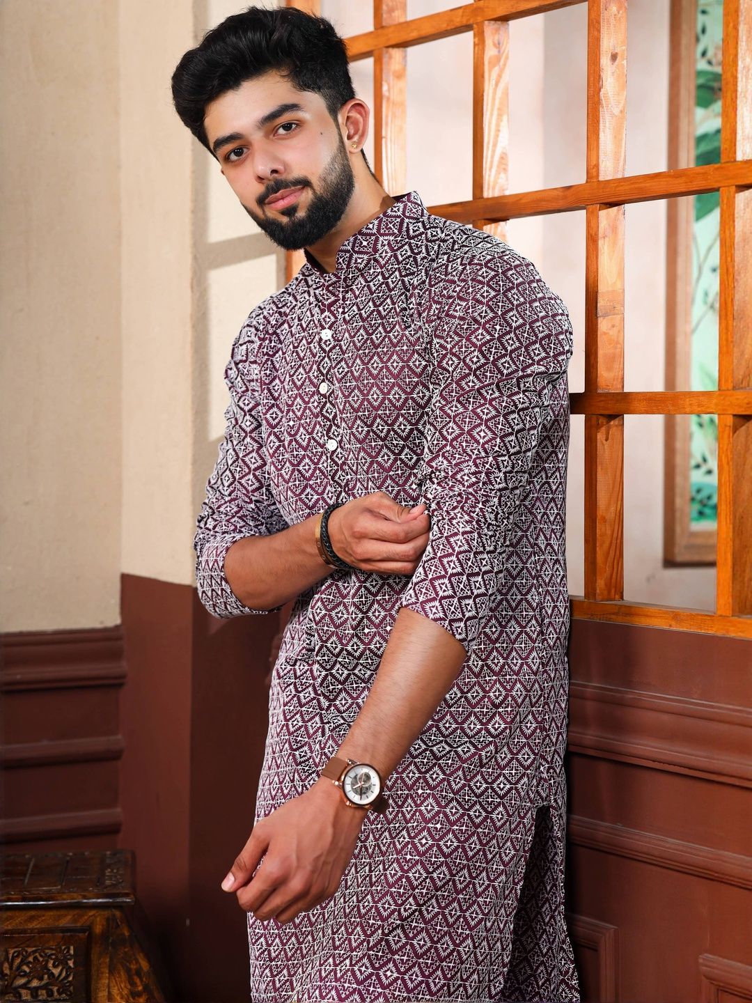 ALMORA Men Ethnic Motifs A-Line Kurtas