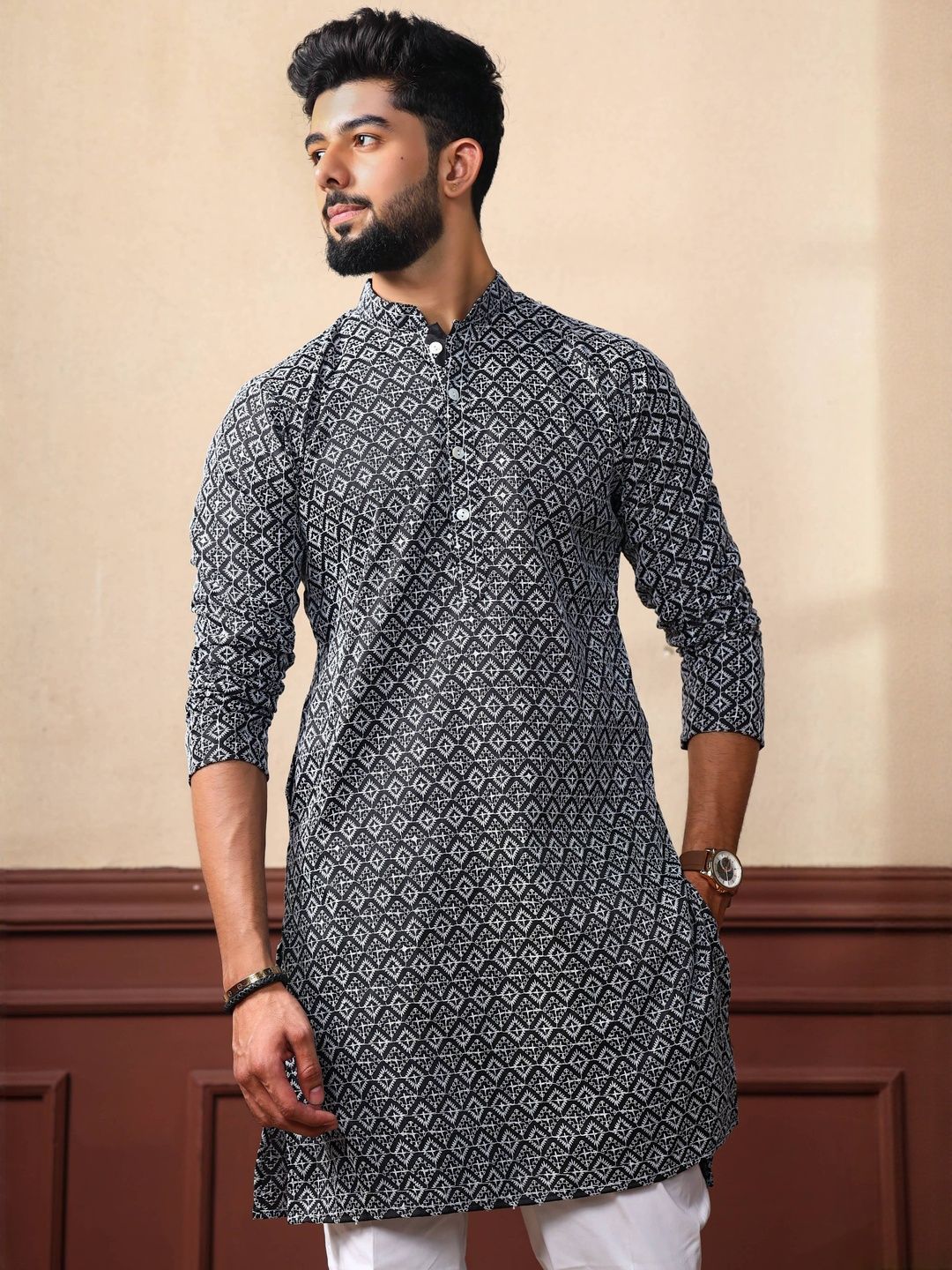 ALMORA Men Ethnic Motifs A-Line Kurtas