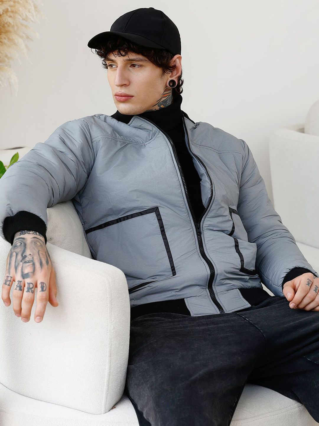 CAHOOT Men Mock Collar Solid Lightweight Bomber Jacket