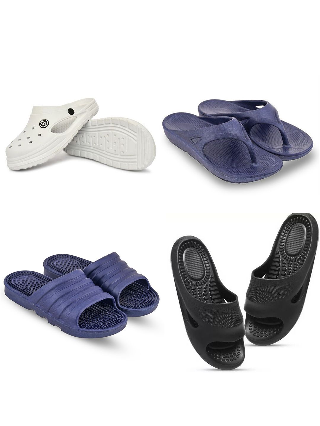 Feel alive Men Set of 4 Perforations Ultra-Comfortable Lightweight Clogs Flip Flops