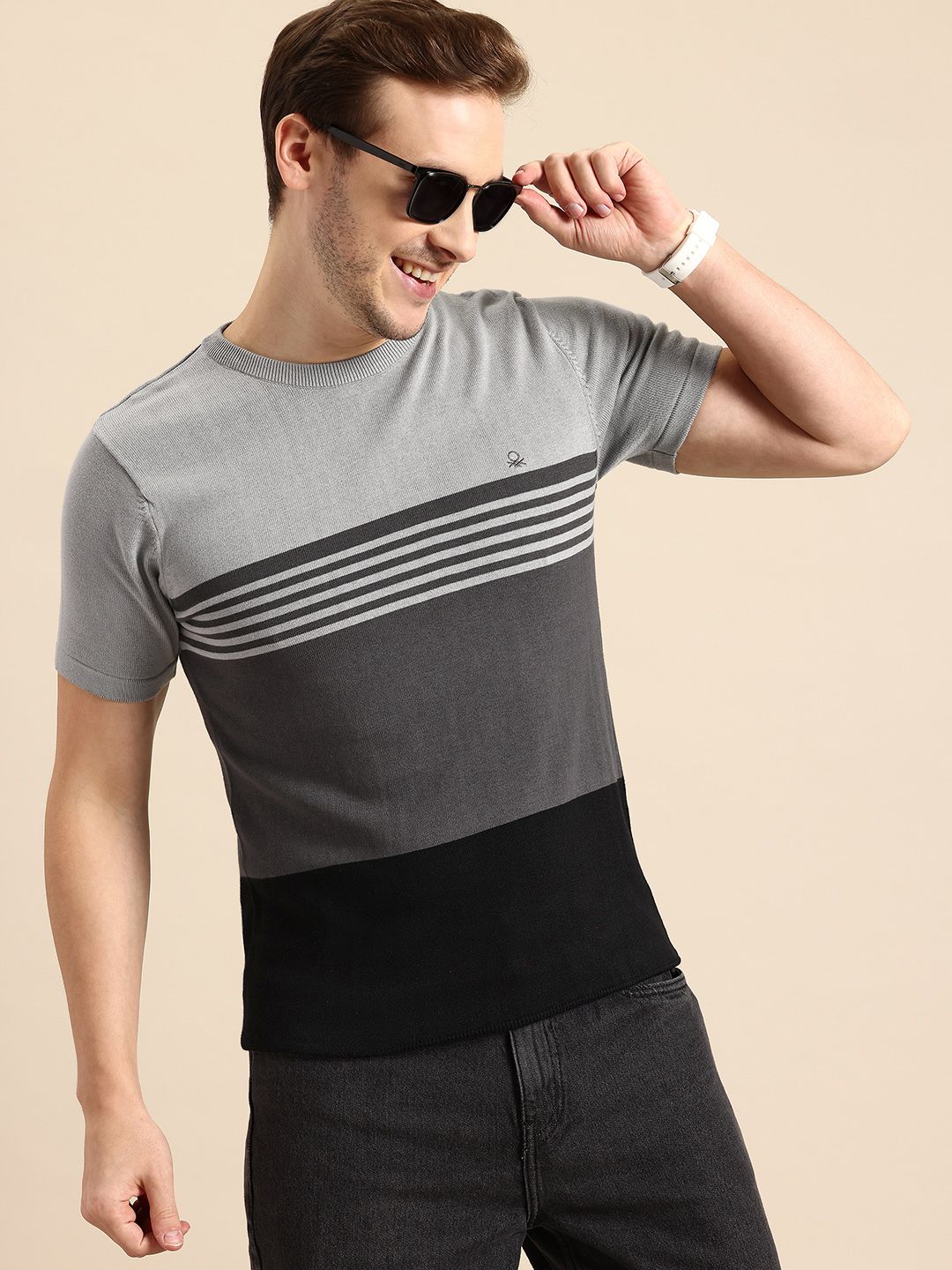 United Colors of Benetton United Colors of Benetton Striped Colourblocked Pure Cotton Pullover