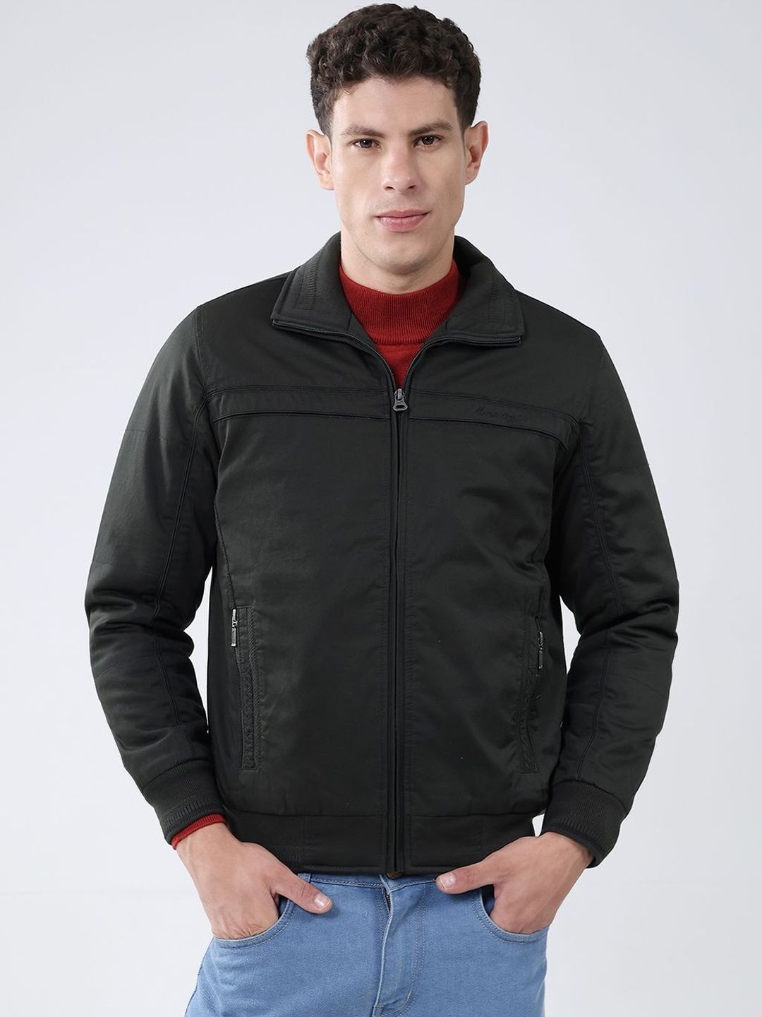 Monte Carlo Men Spread Collar Solid Bomber Jacket