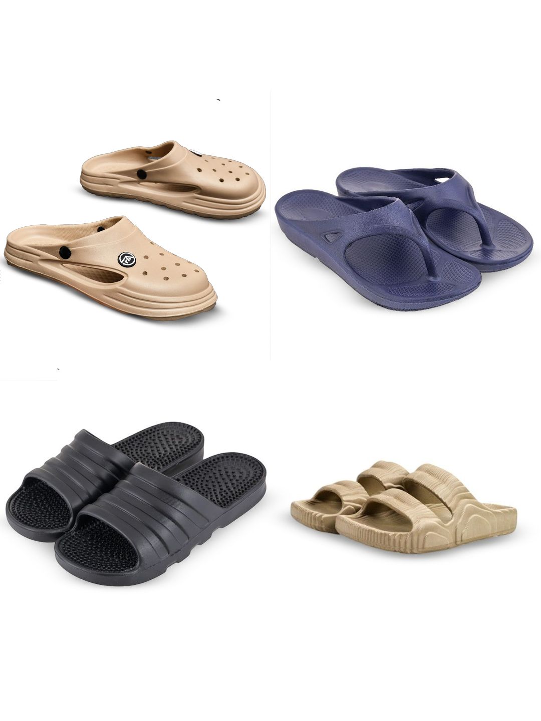 Feel alive Men Set of 4 Striped Slip-On Flip Flops