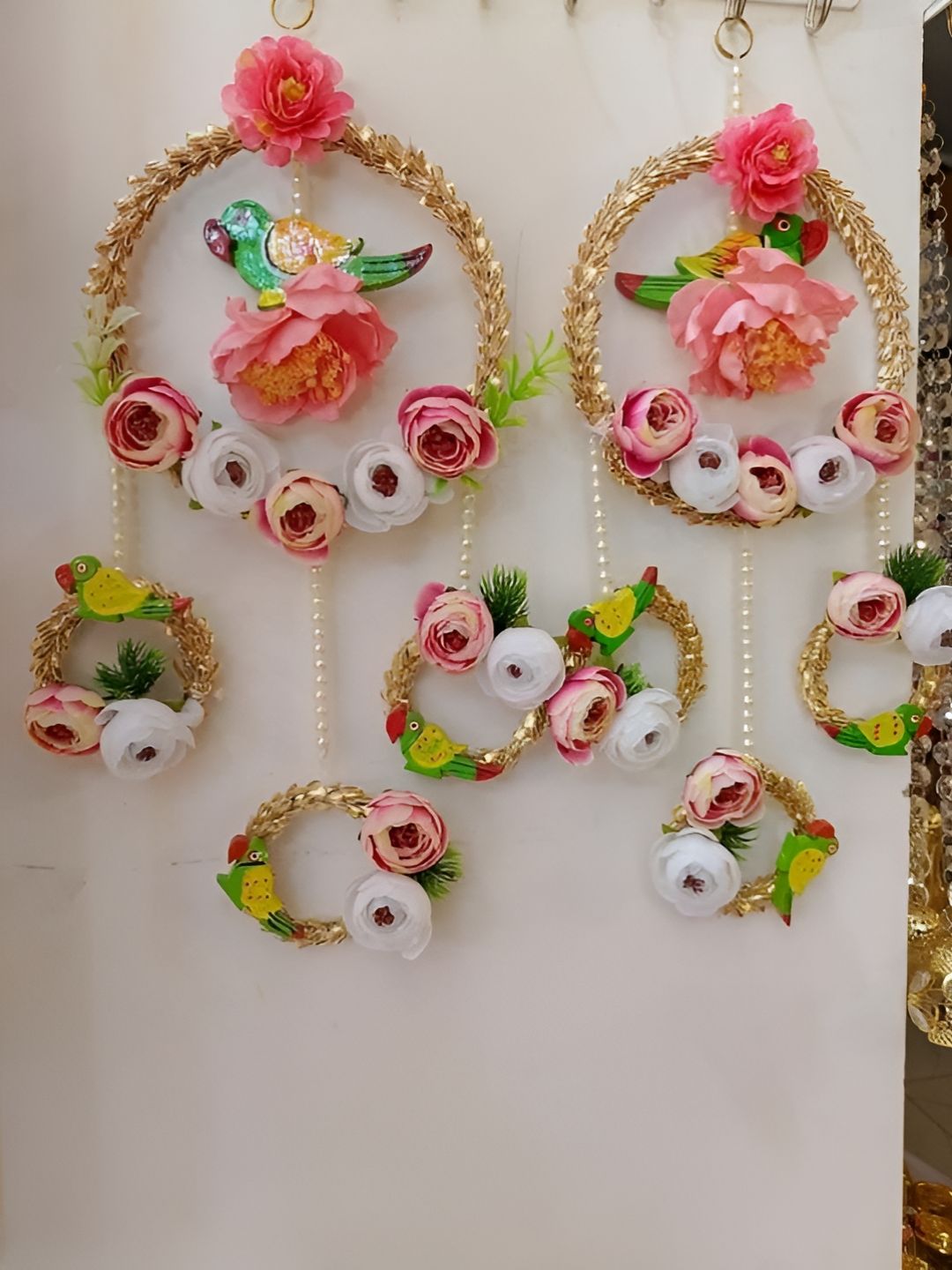 Sellplus Pink & Yellow 2 Pieces Embellished Parrot Torans