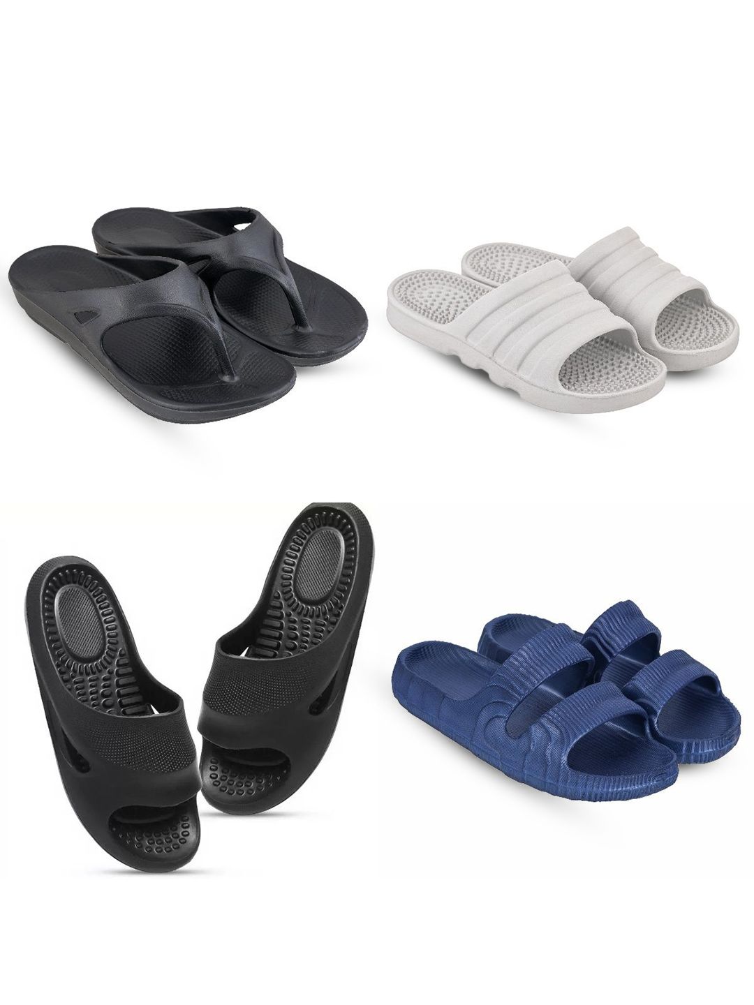 Feel alive Men Set of 4 Striped Slip-On Flip Flops