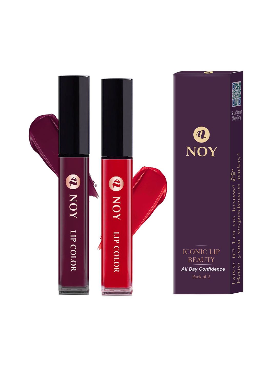 NOY NOY Set Of 2 Matte Finish Waterproof Liquid Lipsticks - 4 ml Each - Wine & Red