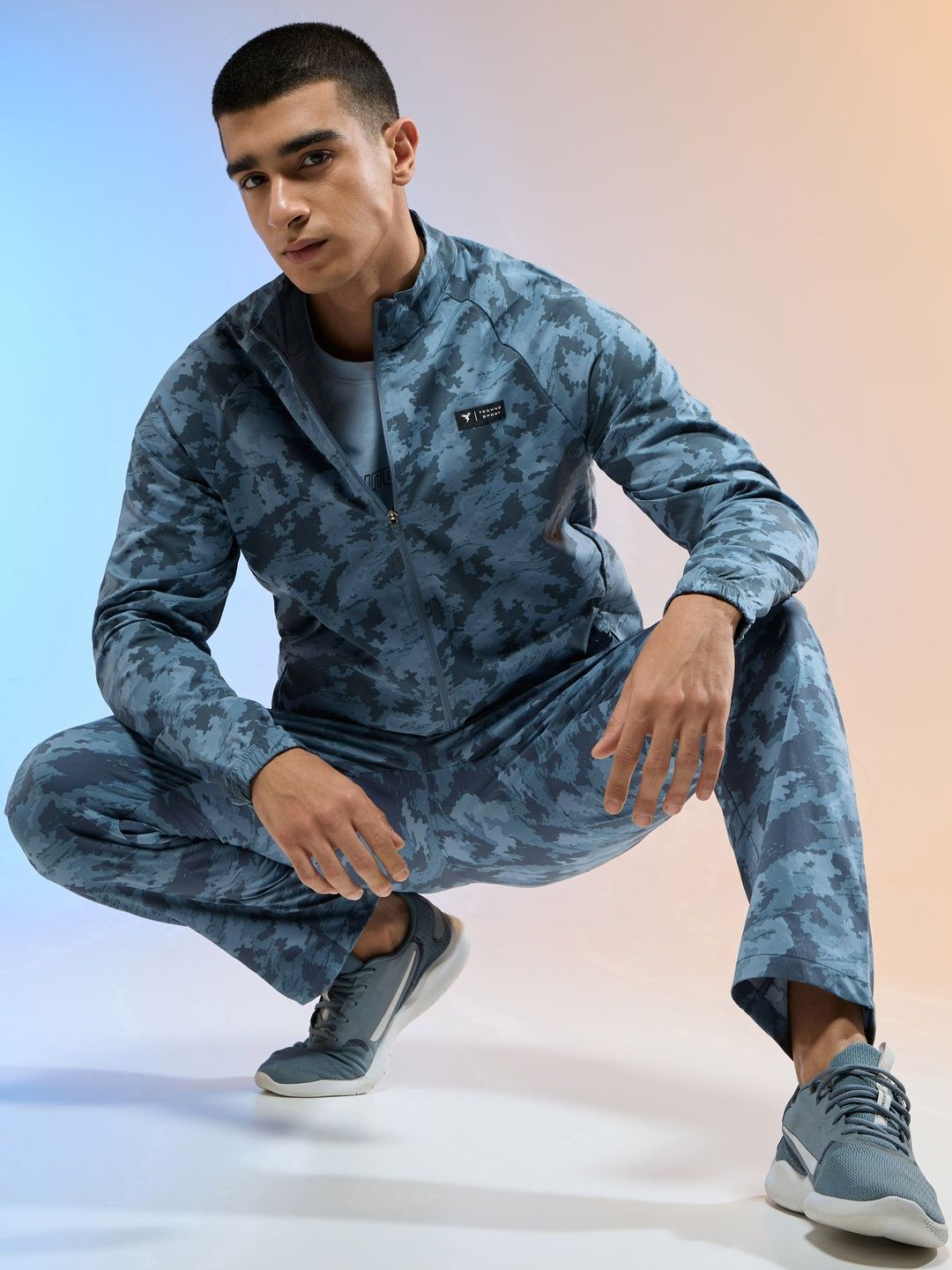 Technosport Men Stand Collar Camouflage Printed Lightweight Sporty Jacket