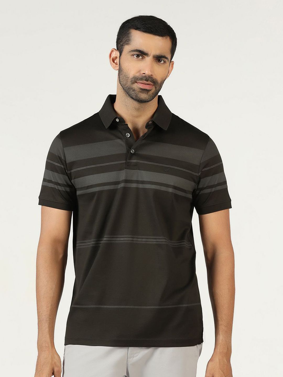 Blackberrys Men Striped Polo Collar Cotton T-shirt