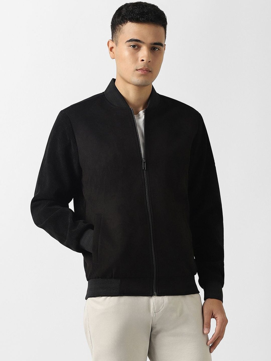 Van Heusen Sport Men Stand Collar Solid Bomber Jacket