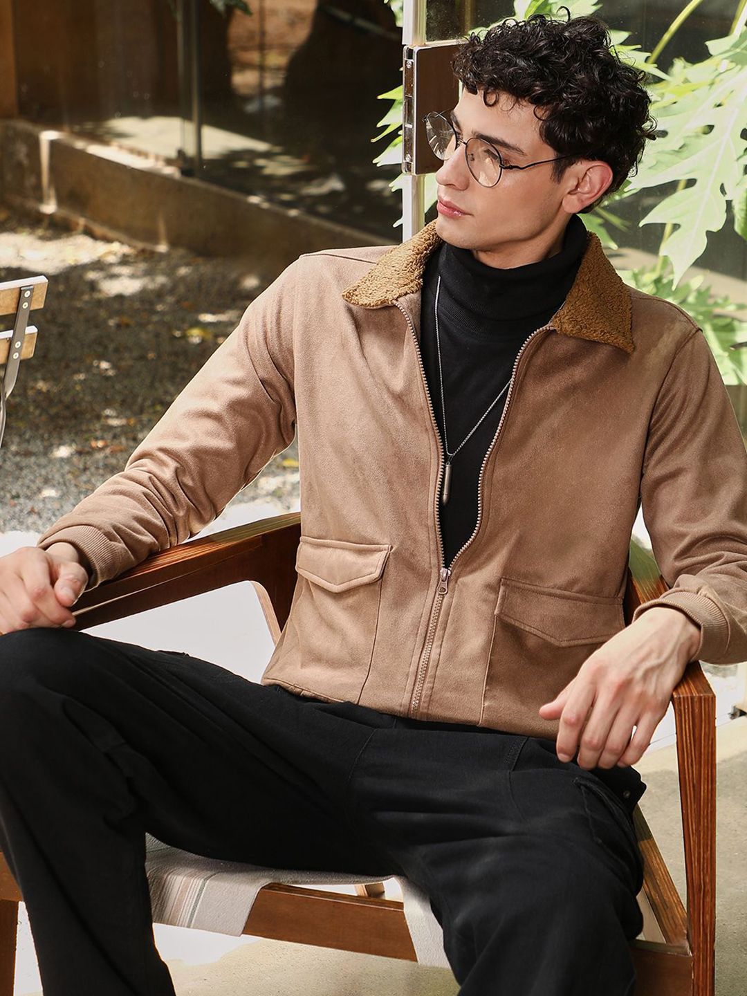 CAHOOT Men Spread Collar Solid Lightweight Biker Jacket