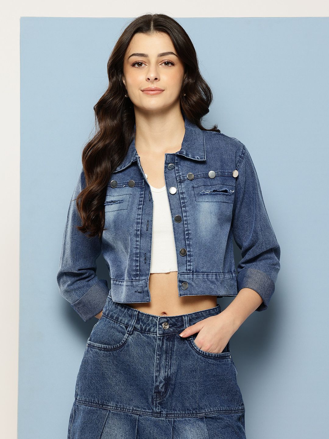 Aarika Washed Crop Denim Jacket