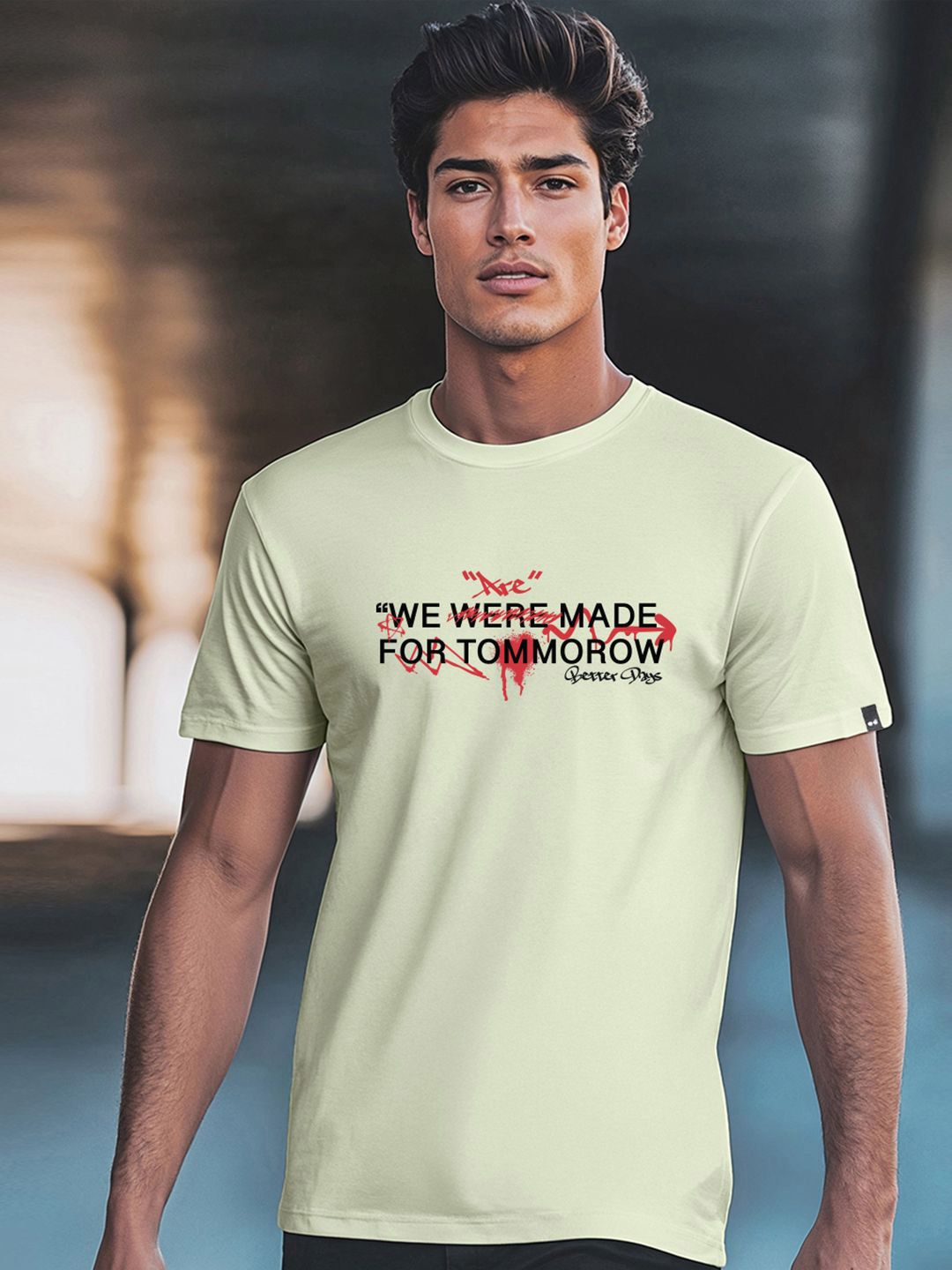 Bewakoof Men Fog Green The Future Typography T-shirt