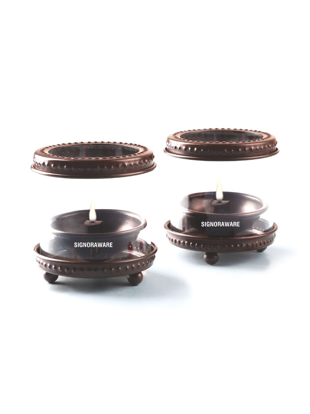 SignoraWare 2 Pieces Copper Toned Lume Decor Diya