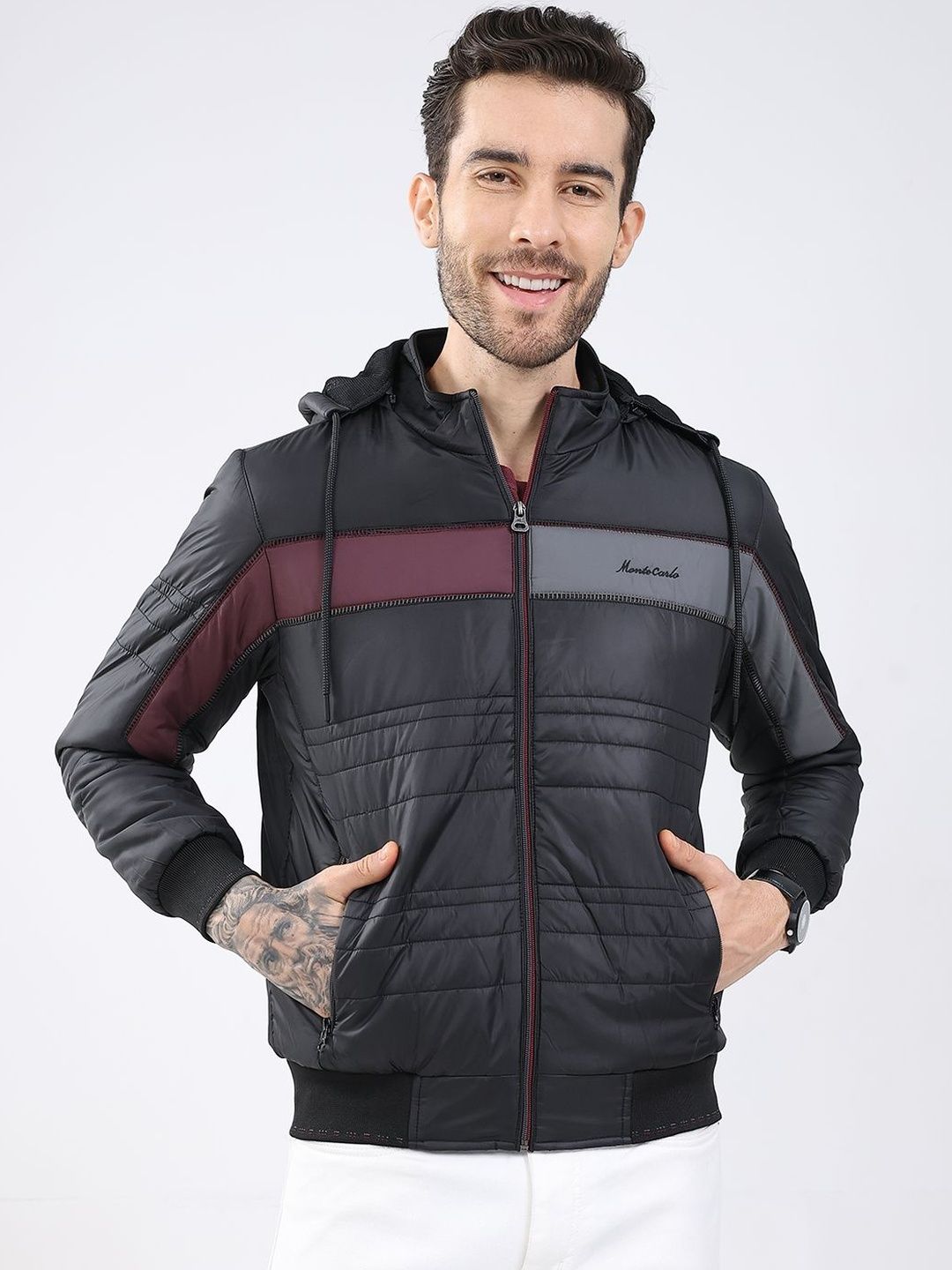 Monte Carlo Men Hooded Colourblocked Puffer Jacket