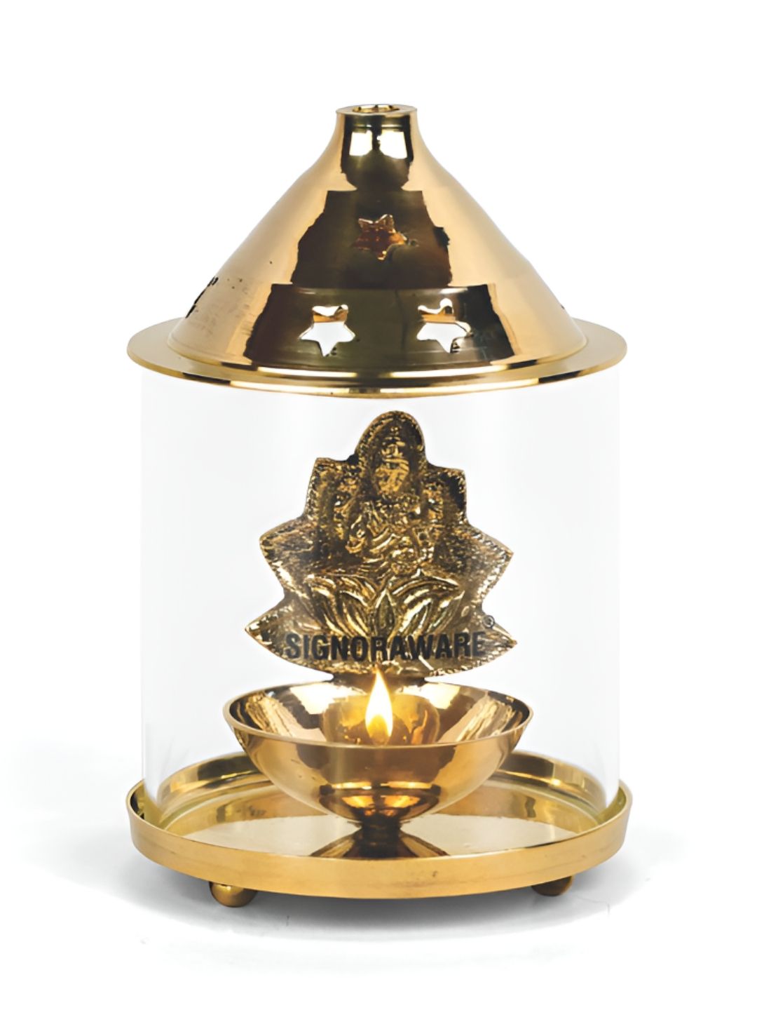 SignoraWare Gold Toned & Transparent Laxmi Regular Diya