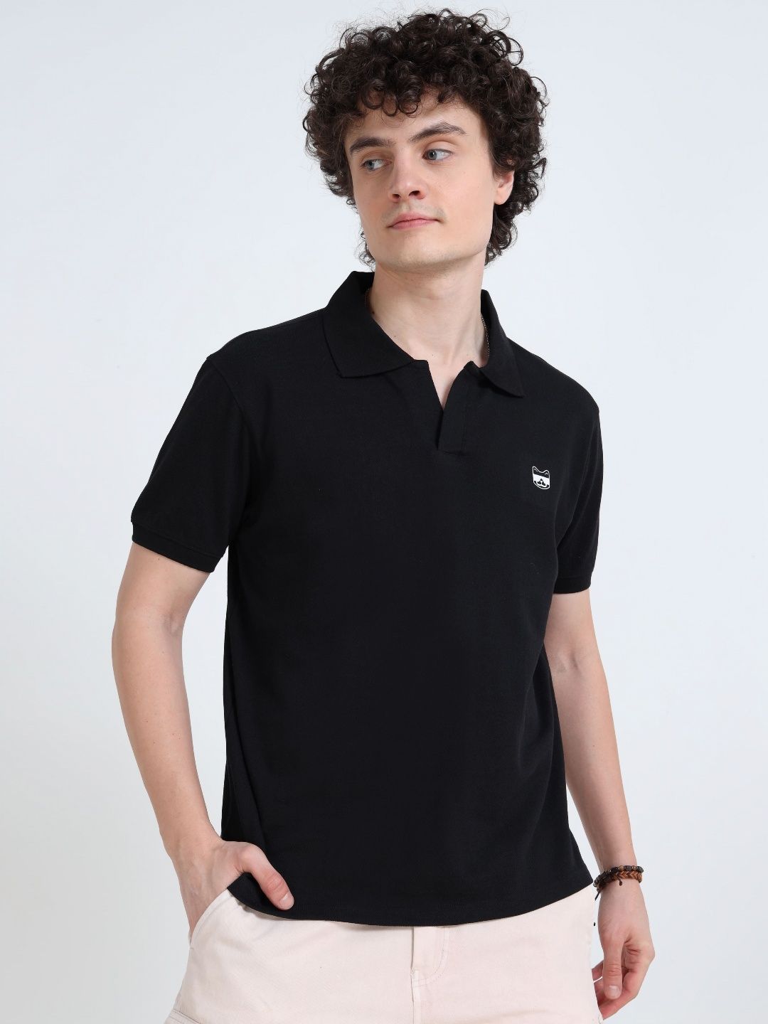 glitchez Men Solid Polo Collar T-shirt