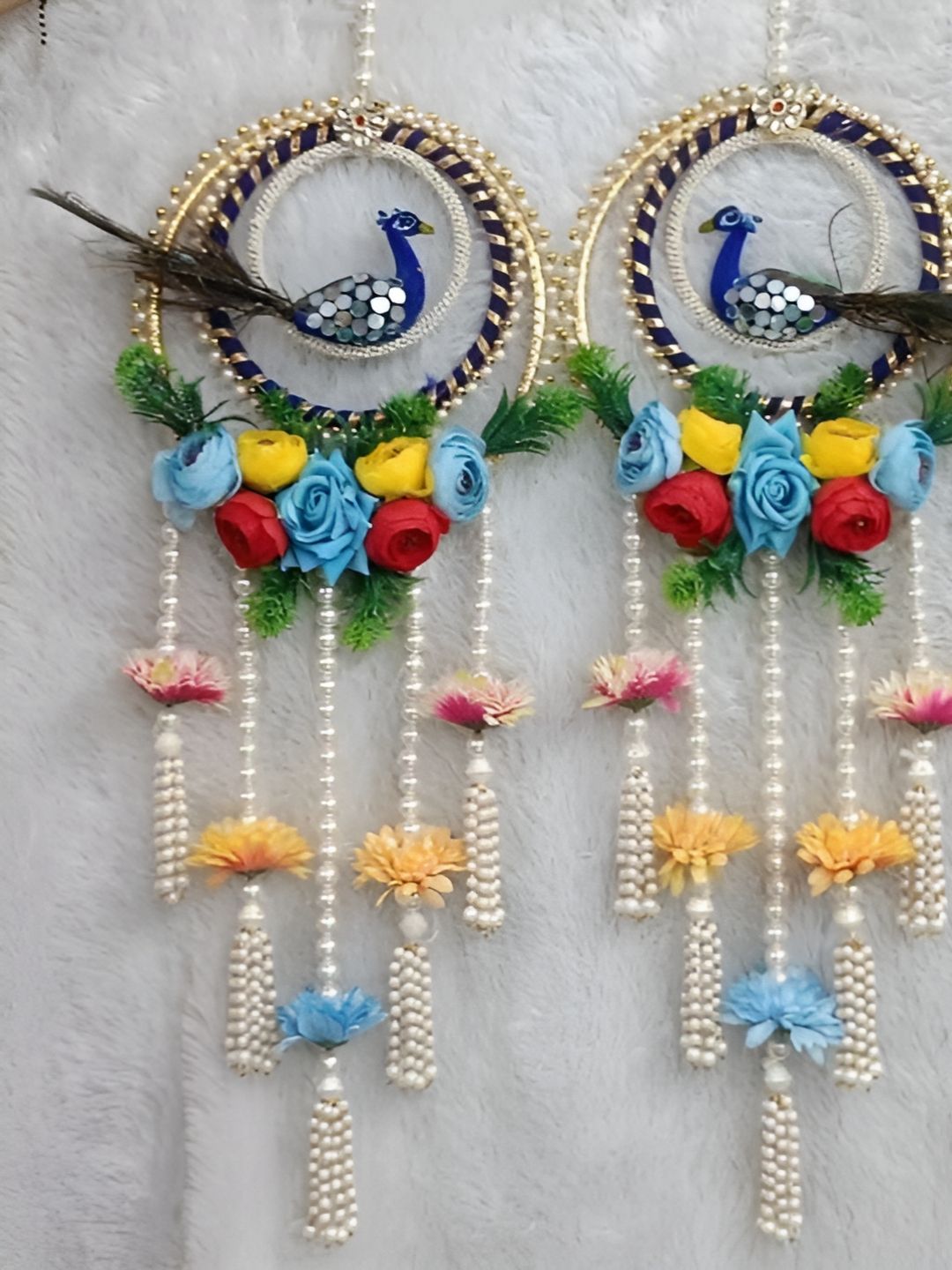 Sellplus Blue & Yellow 2 Pieces Embellished Peacock Torans