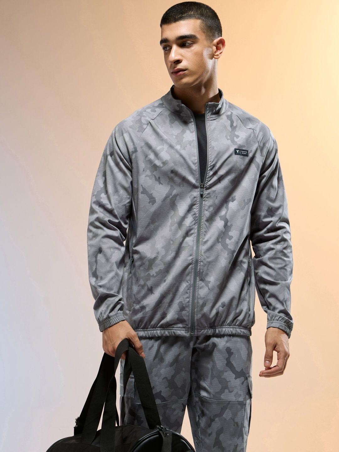 Technosport Men Stand Collar Camouflage Printed Lightweight Sporty Jacket