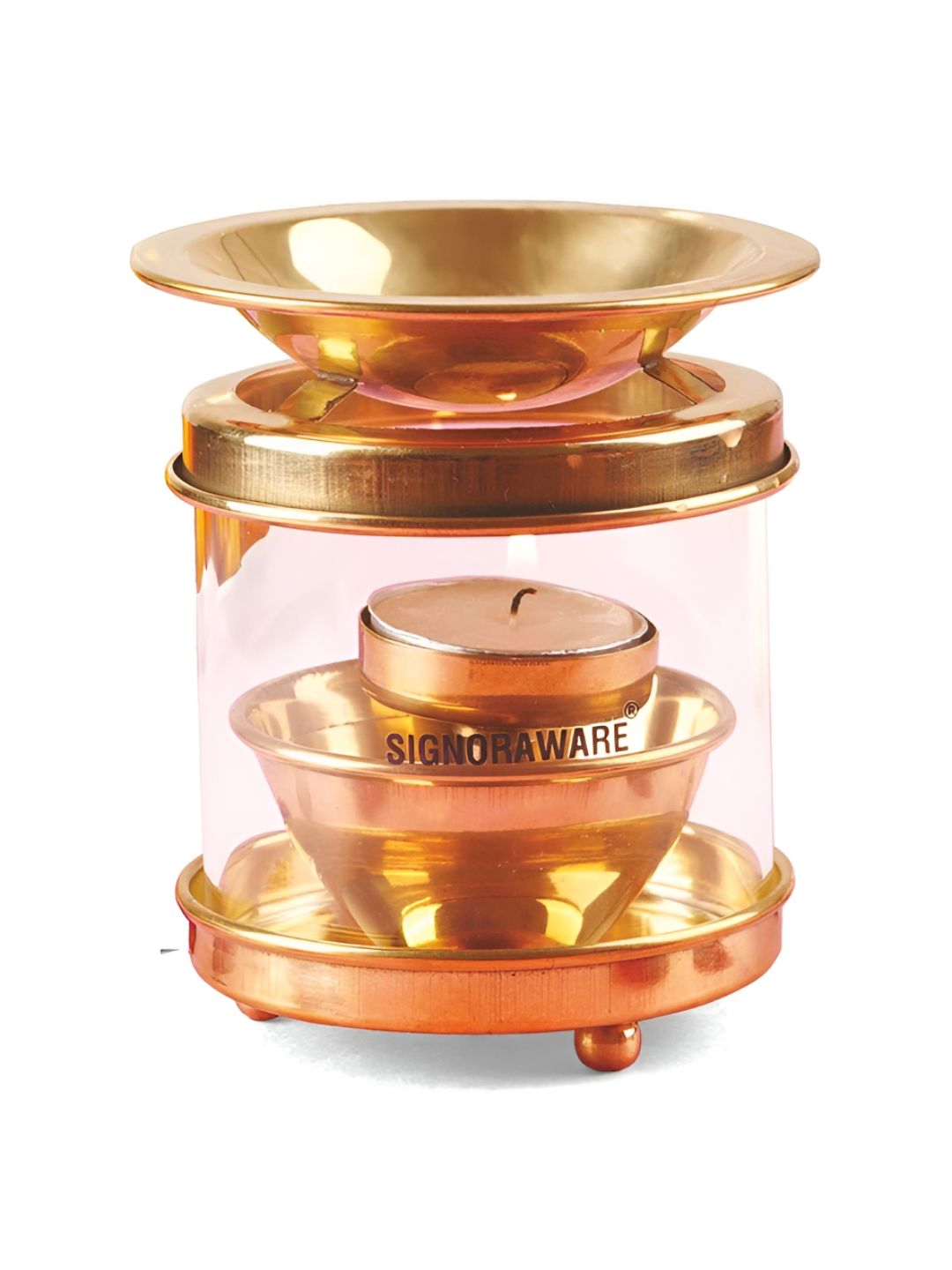 SignoraWare Copper Toned Diffuser Diya With Glass Cover