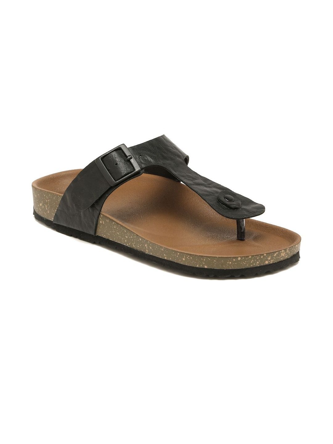 Kosher Men Black Printed Casual T-Strap Flat Flip Flops