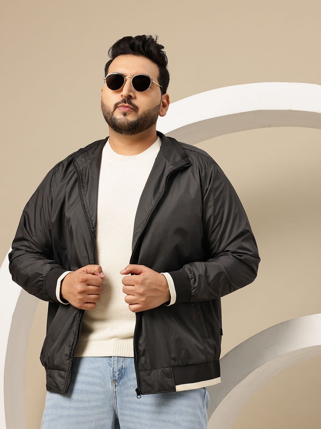 Sztori Plus Size Mock Collar Bomber Jacket