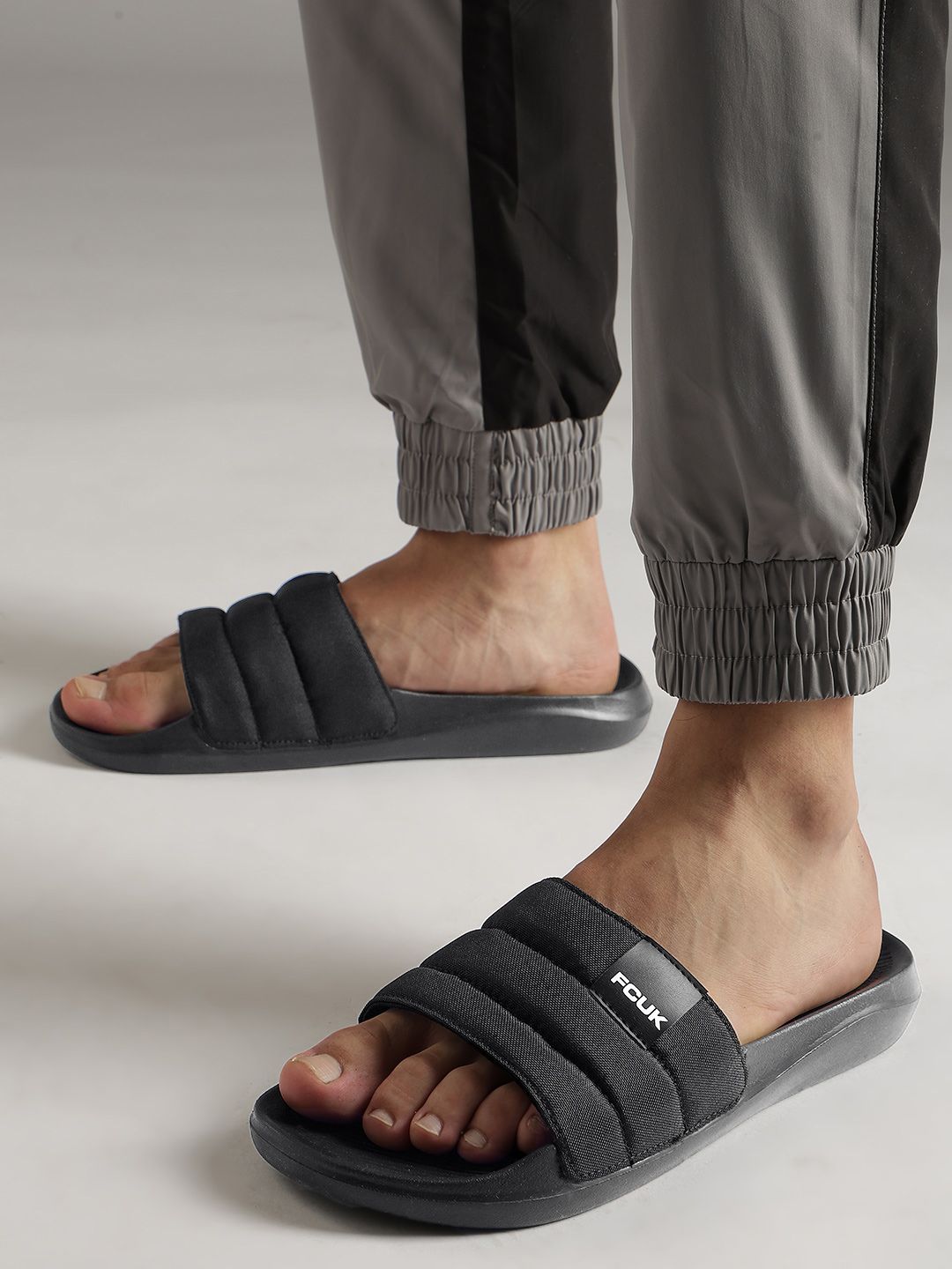 FCUK Men Solid Sliders With Brand Logo Detail
