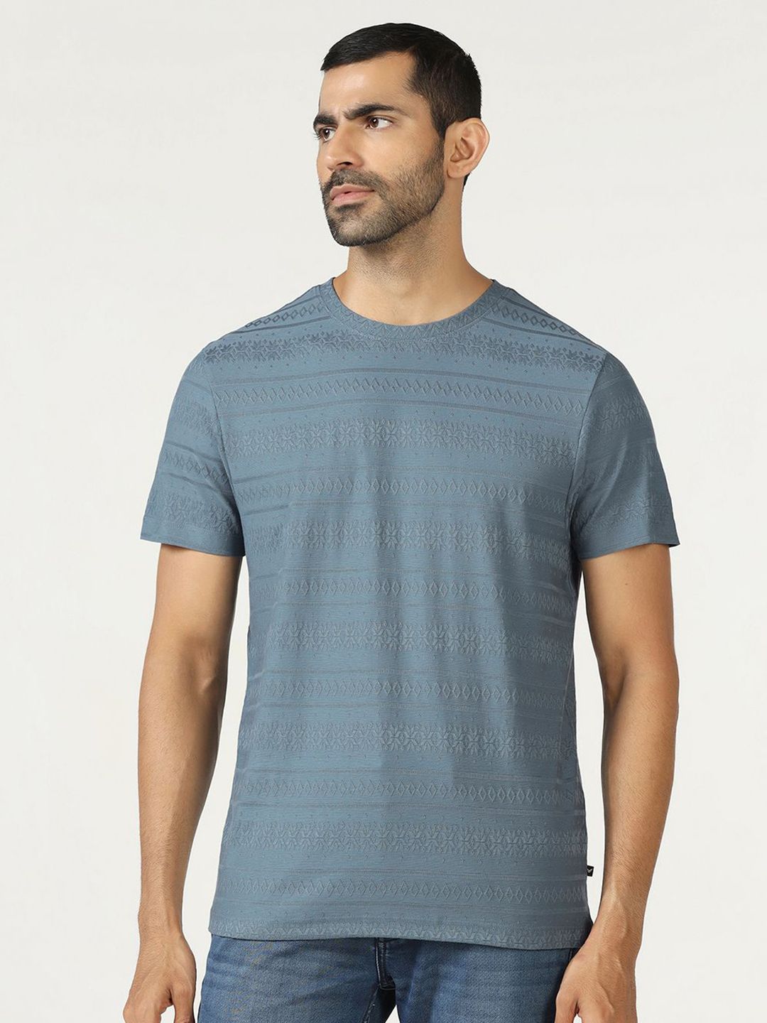 Blackberrys Men Self Design Round Neck Pure Cotton T-shirt