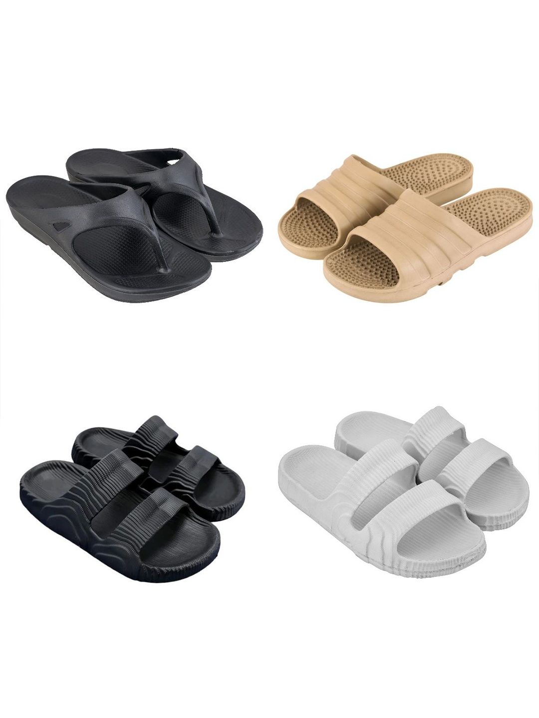 Feel alive Men Set of 4 Striped Slip-On Flip Flops