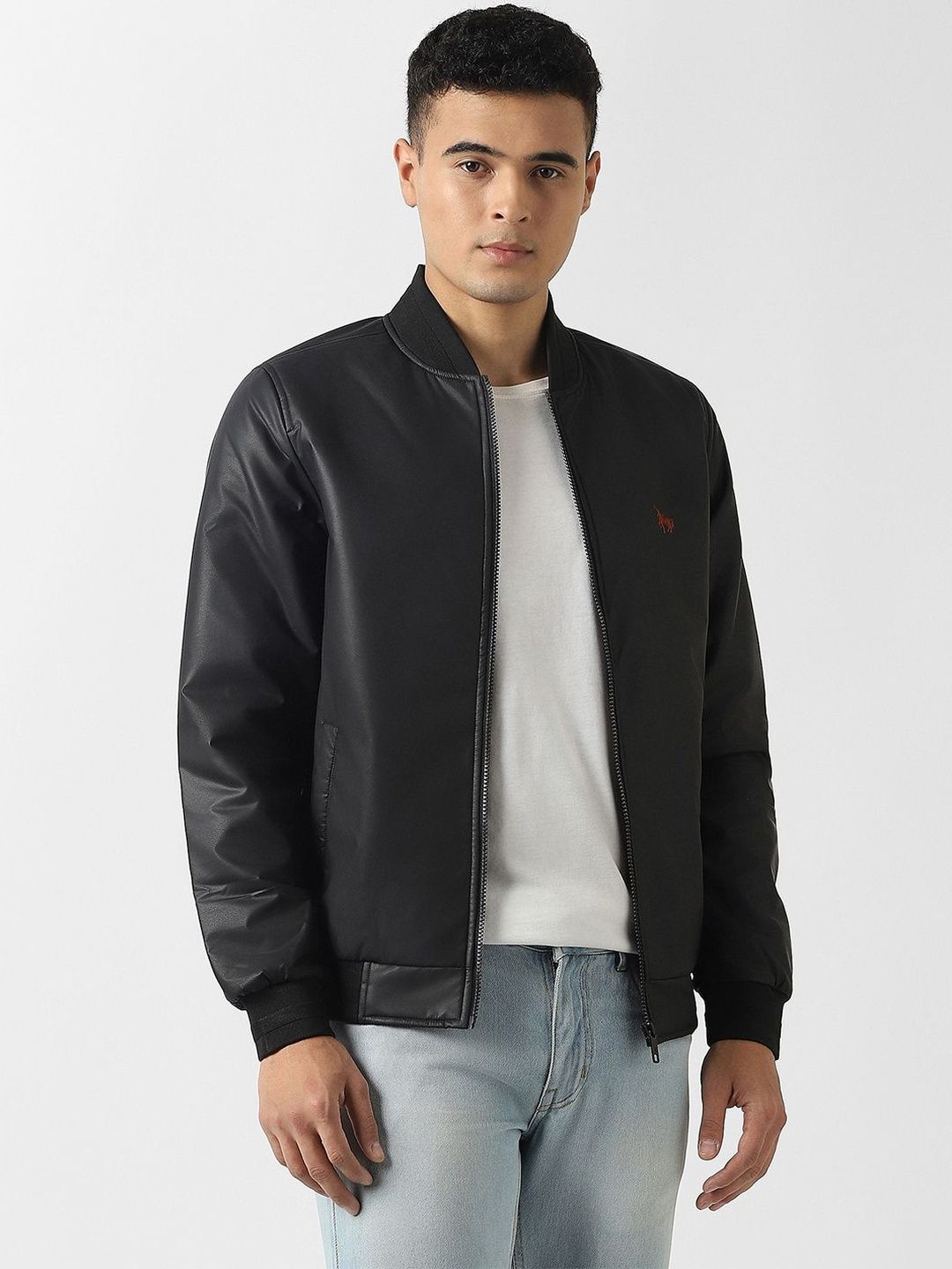 Van Heusen Sport Men Stand Collar Solid Bomber Jacket