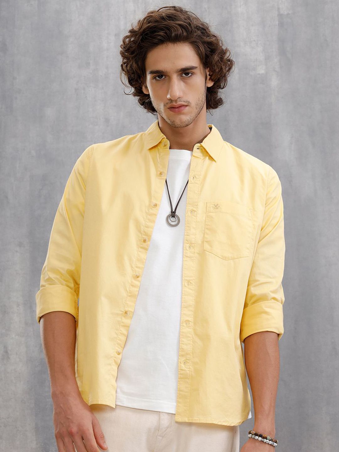 WROGN Men Solid Spread Collar Cotton Casual Shirt
