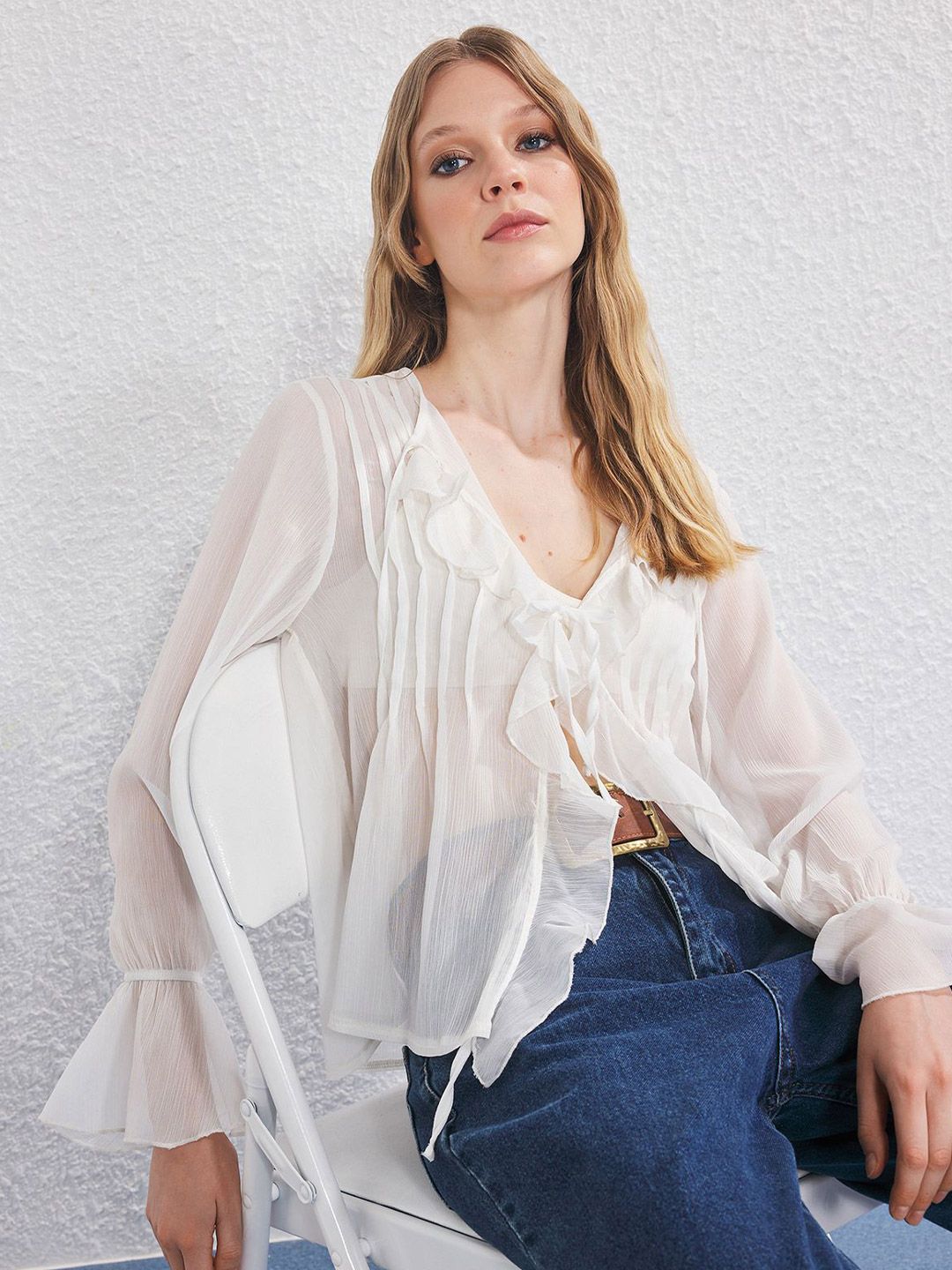 Trendyol Women Solid V Neck Casual Shirt Style Top