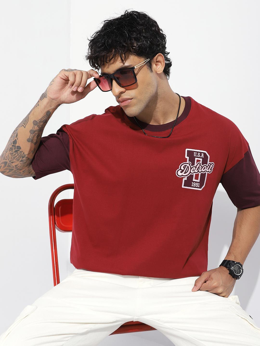 Stormborn Men Typography Colourblocked Drop-Shoulder Sleeves T-shirt