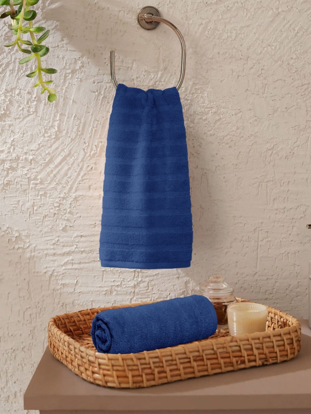 MYTRIDENT MYTRIDENT 2Pcs Navy-Blue Pure Cotton 400-GSM Soft Lightweight Quick Dry Hand Towels