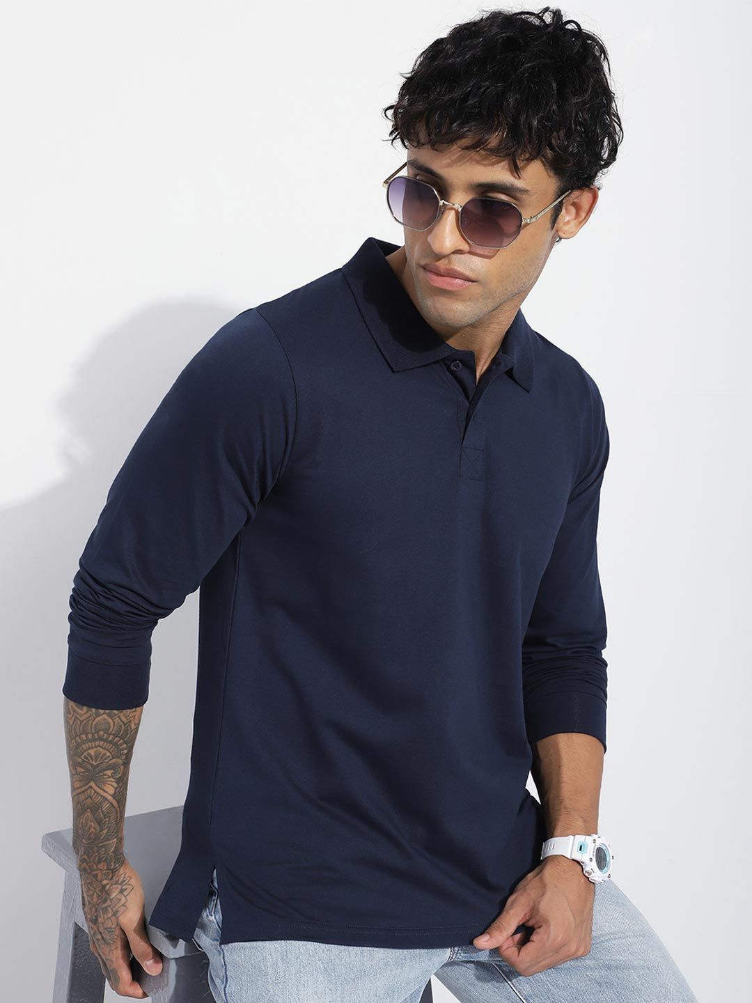 DILLINGER Men Regular Fit Long Sleeve Solid Polo Tshirt