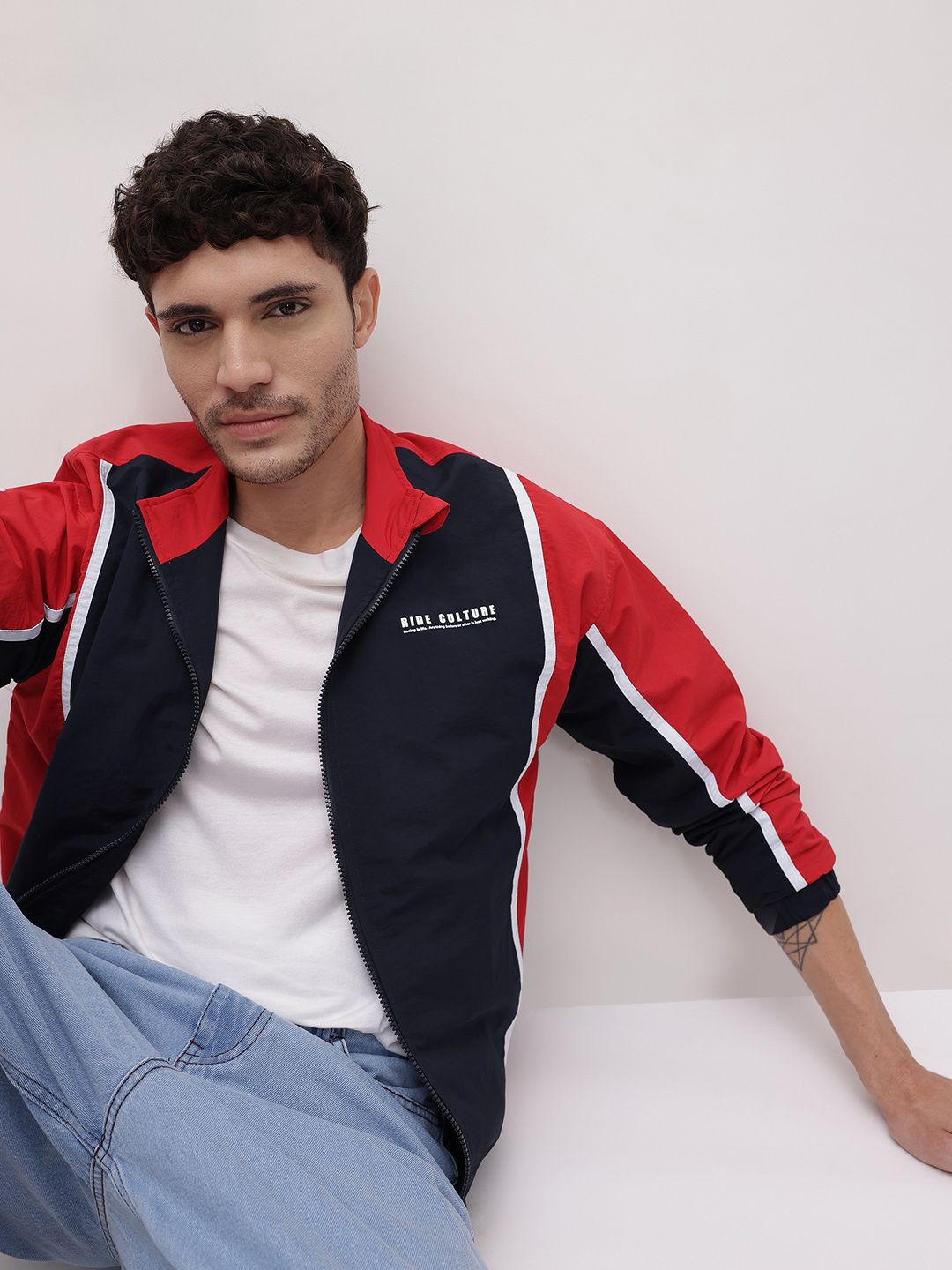 The Roadster Life Co. Men Colourblocked Mock Collar Bomber Jacket