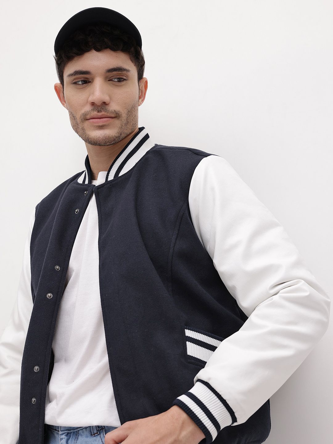 The Roadster Life Co. Contrast Collar Varsity Jacket With Applique Detail