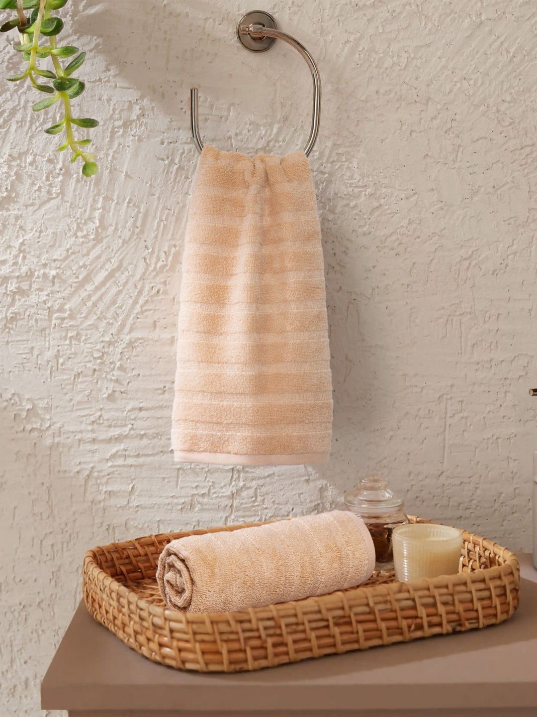 MYTRIDENT MYTRIDENT 2Pcs Beige Pure Cotton 400-GSM Soft Lightweight Quick Dry Hand Towels