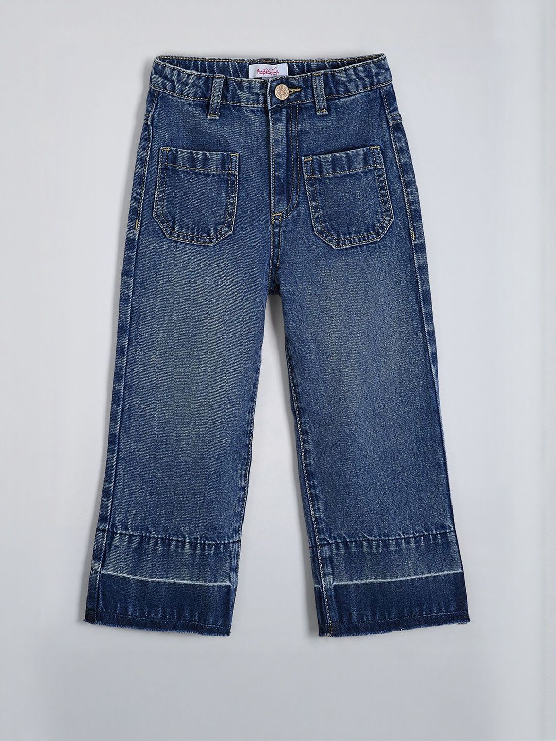 Hopscotch Girls Mid-Rise Retro Contrast Hem Denim Stretchable Jeans