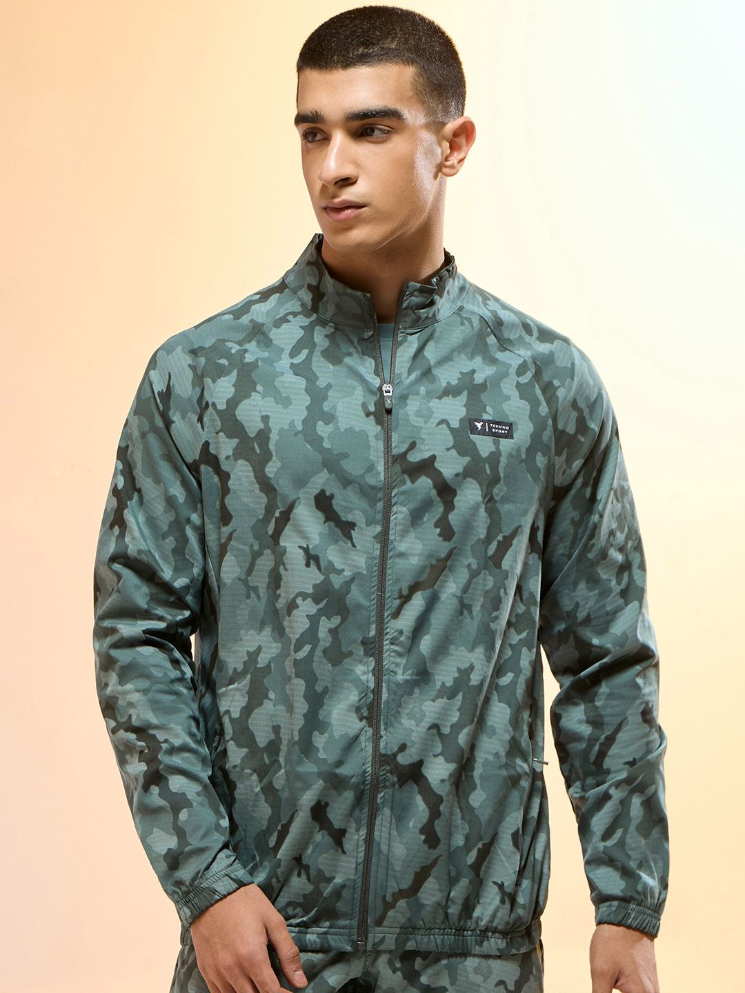 Technosport Men Stand Collar Camouflage Printed Lightweight Sporty Jacket