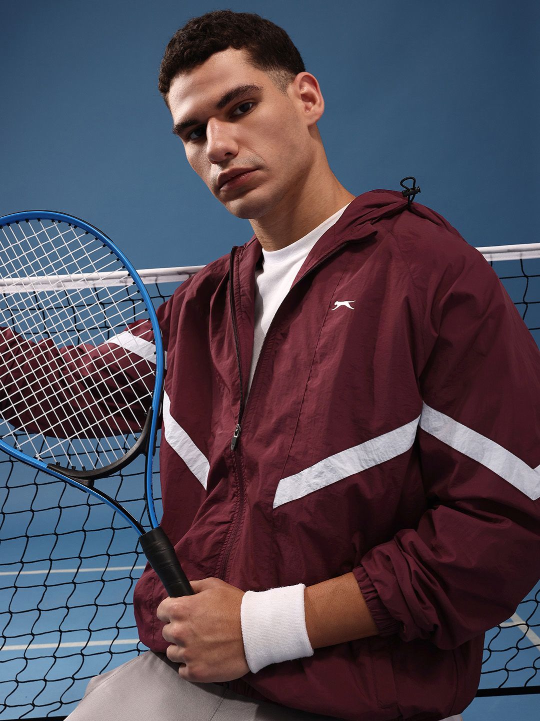 Slazenger Striped Hooded Sporty Oversized Jacket